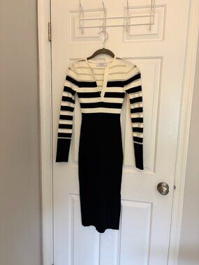 Bailey 44 Women Fitted Knit Dress Black and Cream, size XS
